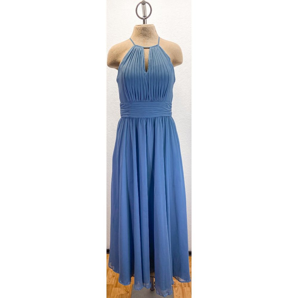 Kennedy Blue Halter Maxi High Waist Key Hole Back Light Blue Zip Dress Sz. 6